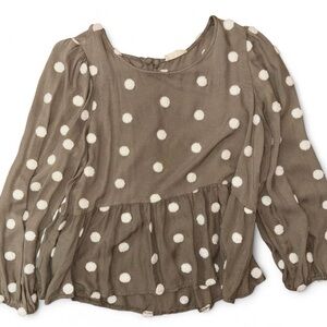 Altar'd State Taupe Blouse with White Polka Dots
